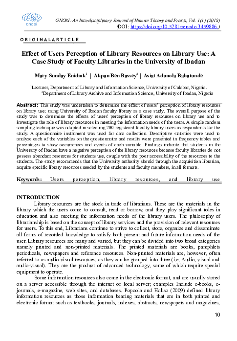 (PDF) Effect of Users Perception of Library Resources on Library Use: A ...