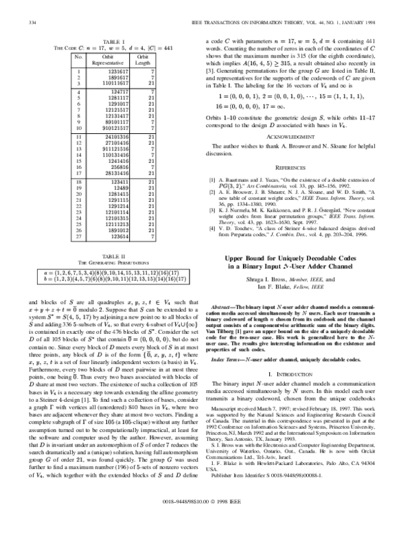 (PDF) Upper bound for uniquely decodable codes in a binary input N-user ...