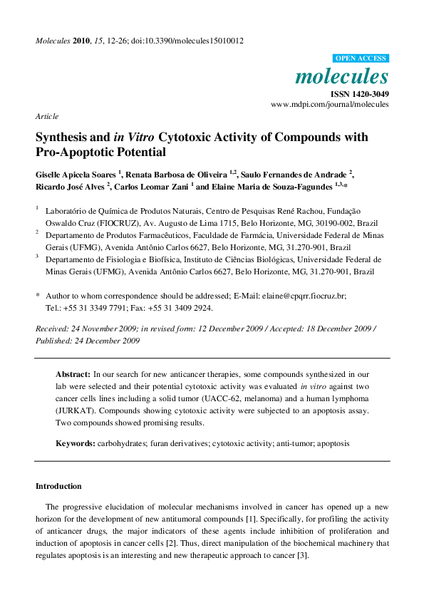 (PDF) Synthesis and in Vitro Cytotoxic Activity of Compounds with Pro ...