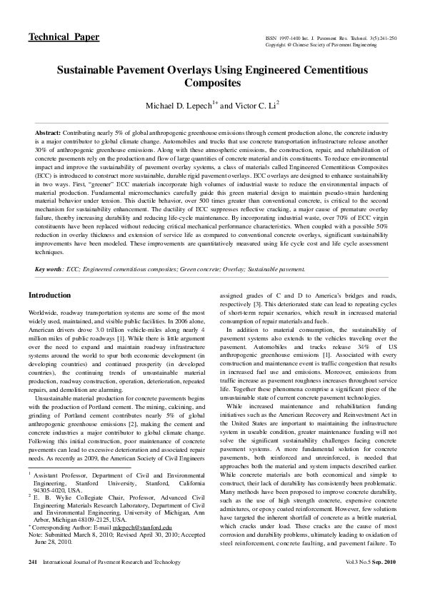 (PDF) Sustainable pavement overlays using engineered cementitious ...