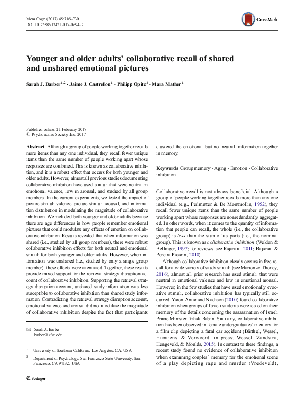 (PDF) Younger and older adults’ collaborative recall of shared and ...