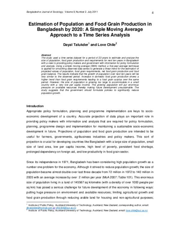 (PDF) Estimation of Population and Food Grain Production in Bangladesh ...