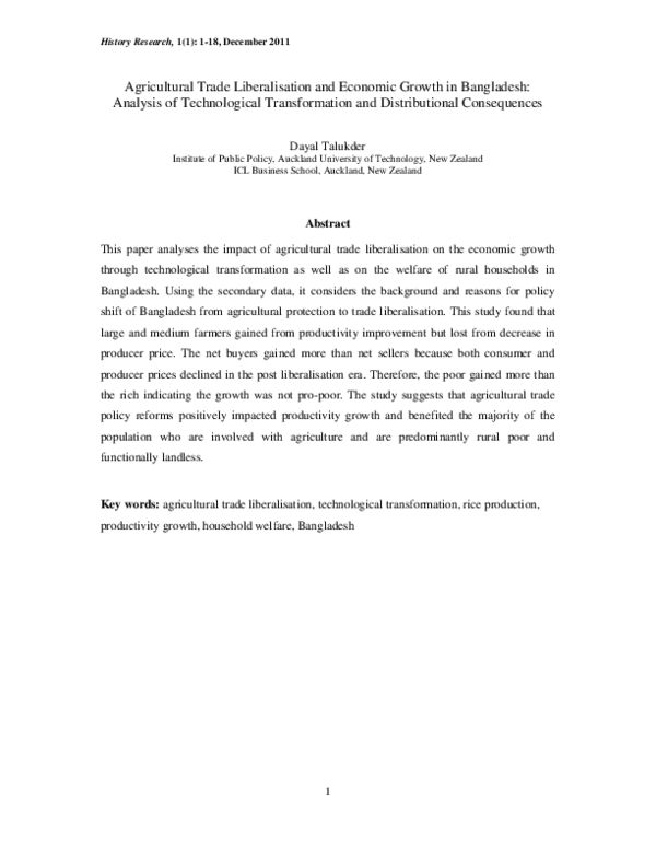 (PDF) Agricultural Trade Liberalisation and Economic Growth in ...