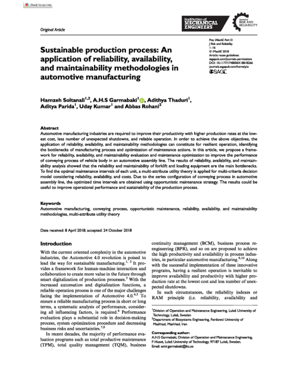 (PDF) Sustainable production process: An application of reliability ...