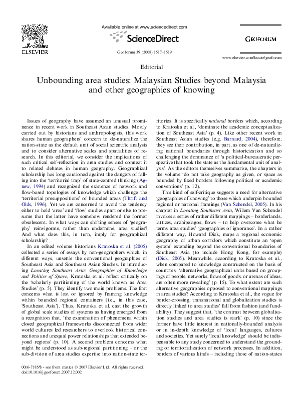 (PDF) Unbounding area studies: Malaysian Studies beyond Malaysia and ...