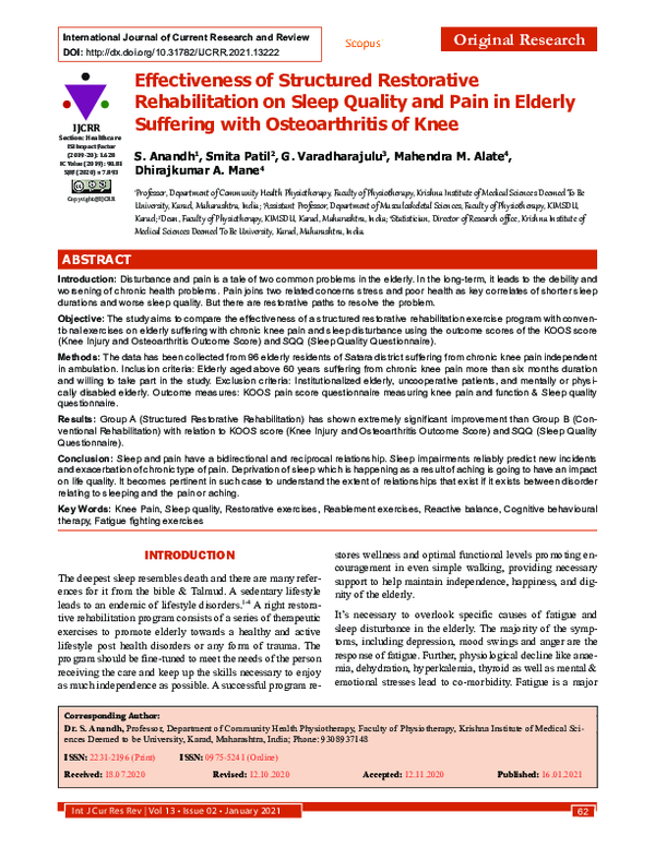 (PDF) Effectiveness of Structured Restorative Rehabilitation on Sleep ...