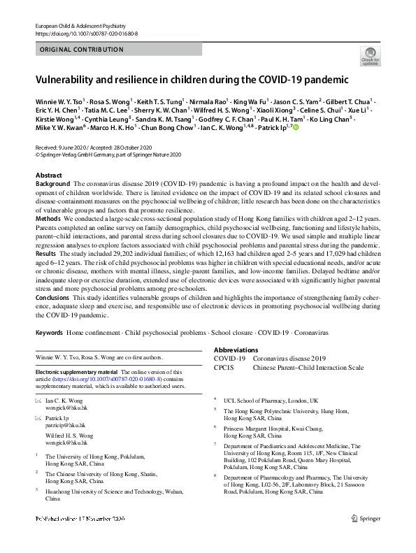 (PDF) Vulnerability and resilience in children during the COVID-19 pandemic