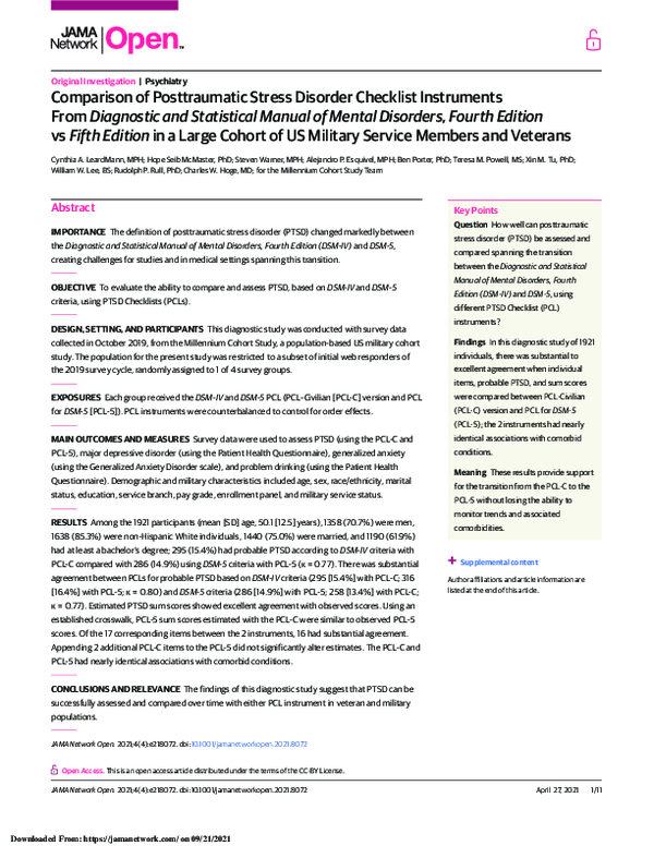 (PDF) Comparison of Posttraumatic Stress Disorder Checklist Instruments ...