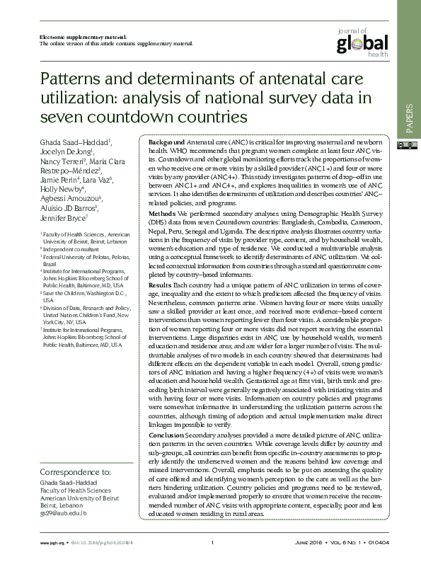 (PDF) Patterns and determinants of antenatal care utilization: analysis ...