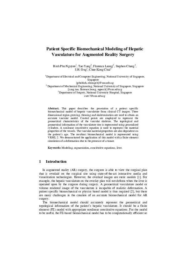 (PDF) Patient Specific Biomechanical Modeling of Hepatic Vasculature ...