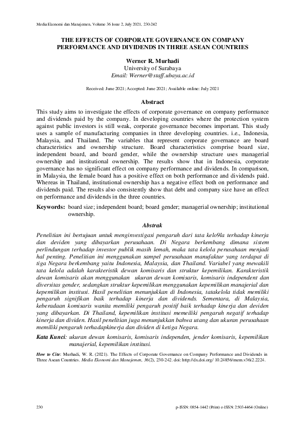 (PDF) THE EFFECTS OF CORPORATE GOVERNANCE ON COMPANY PERFORMANCE AND ...