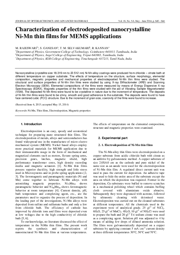 (PDF) Characterization of electrodeposited nanocrystalline Ni-Mn thin ...
