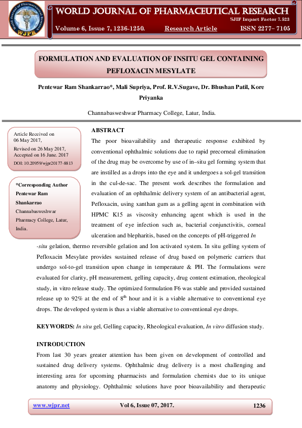 (PDF) Formulation and Evaluation of in Situ Gel Containing Rosuvastatin ...