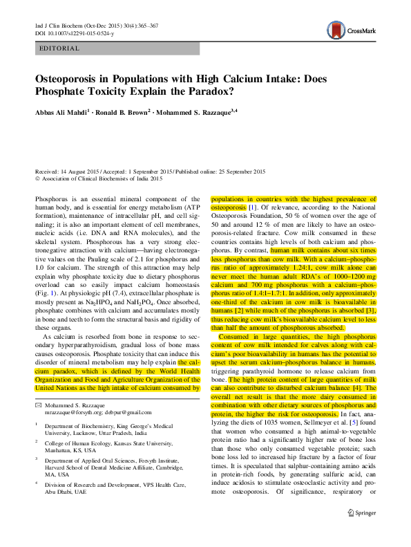 (PDF) Osteoporosis in Populations with High Calcium Intake Does
