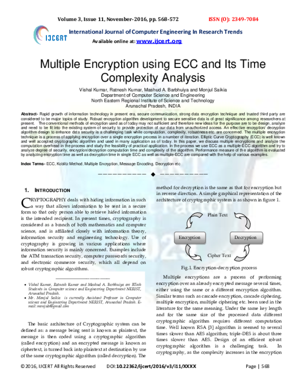 Multiple Encryption using ECC and Its Time Complexity Analysis