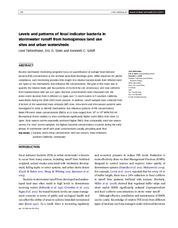 (PDF) Levels and patterns of fecal indicator bacteria in stormwater ...