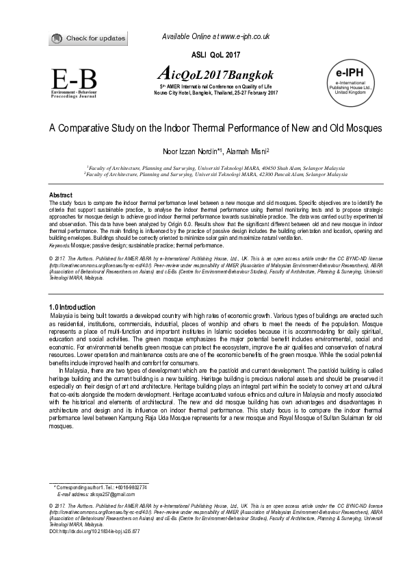 (PDF) A Comparative Study on the Indoor Thermal Performance of New and ...