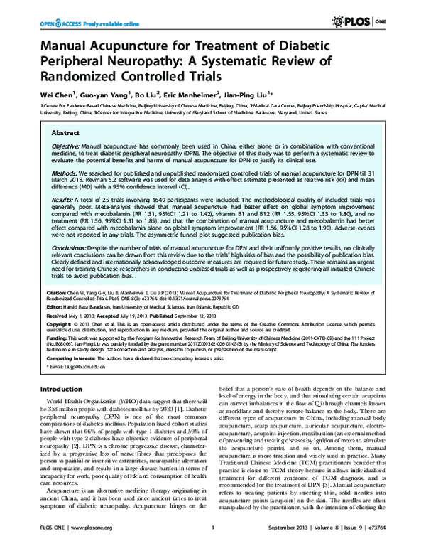 (PDF) Manual Acupuncture for Treatment of Diabetic Peripheral