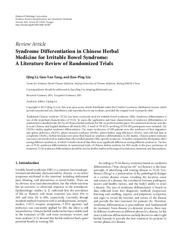 (PDF) Syndrome Differentiation in Chinese Herbal Medicine for Irritable