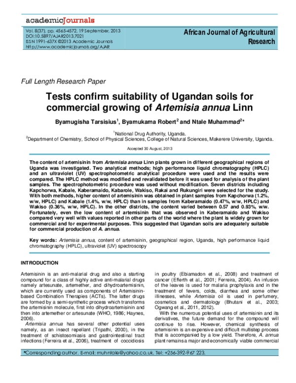 (PDF) Tests confirm suitability of Ugandan soils for commercial growing