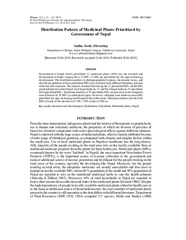 (PDF) Distribution Pattern of Medicinal Plants Prioritized by ...