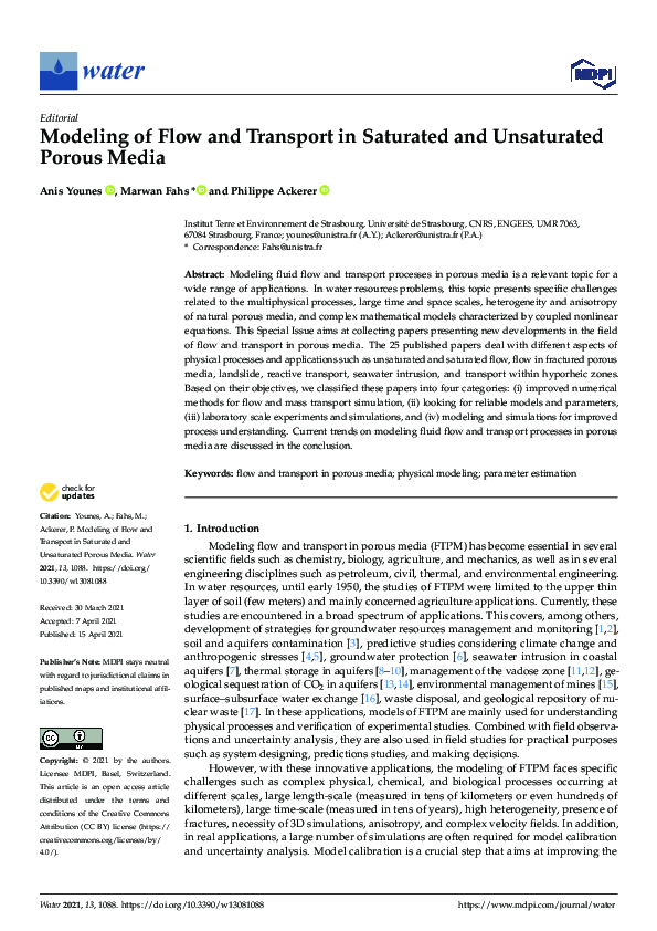 (PDF) Modeling of Flow and Transport in Saturated and Unsaturated ...