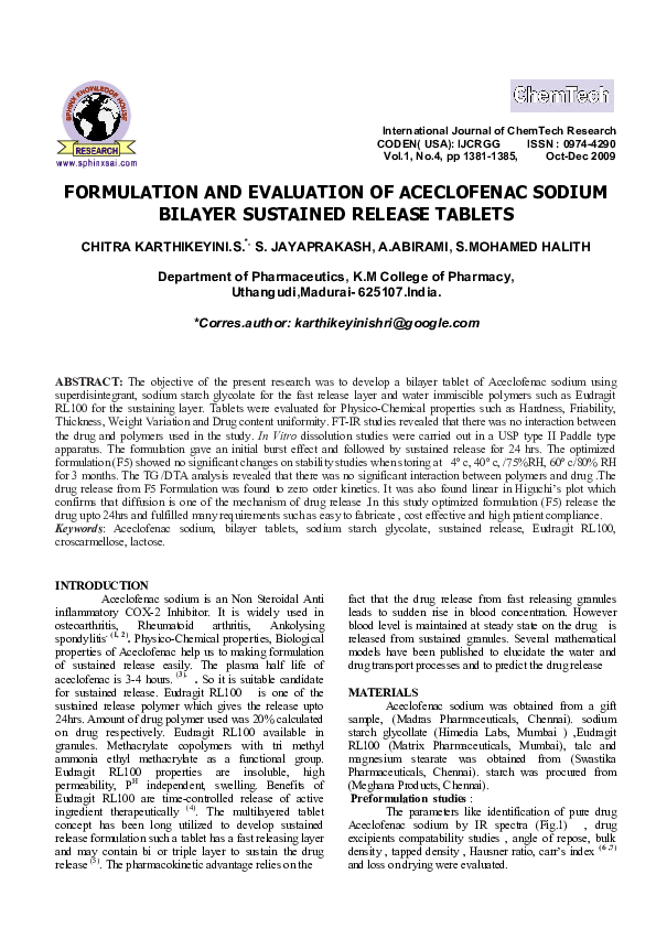 (PDF) Formulation and evaluation of aceclofenac sodium bilayer ...