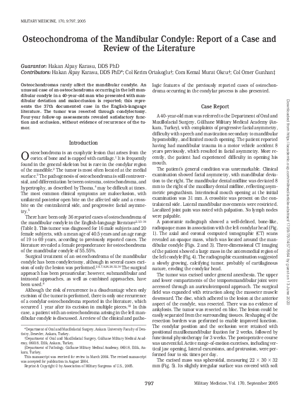 (PDF) Osteochondroma of the mandibular condyle: report of a case and ...