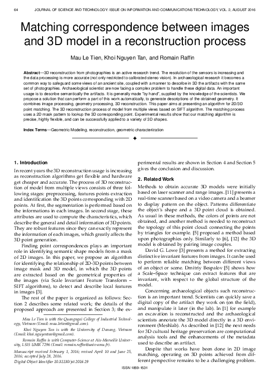(PDF) Matching correspondence between images and 3D model in a ...