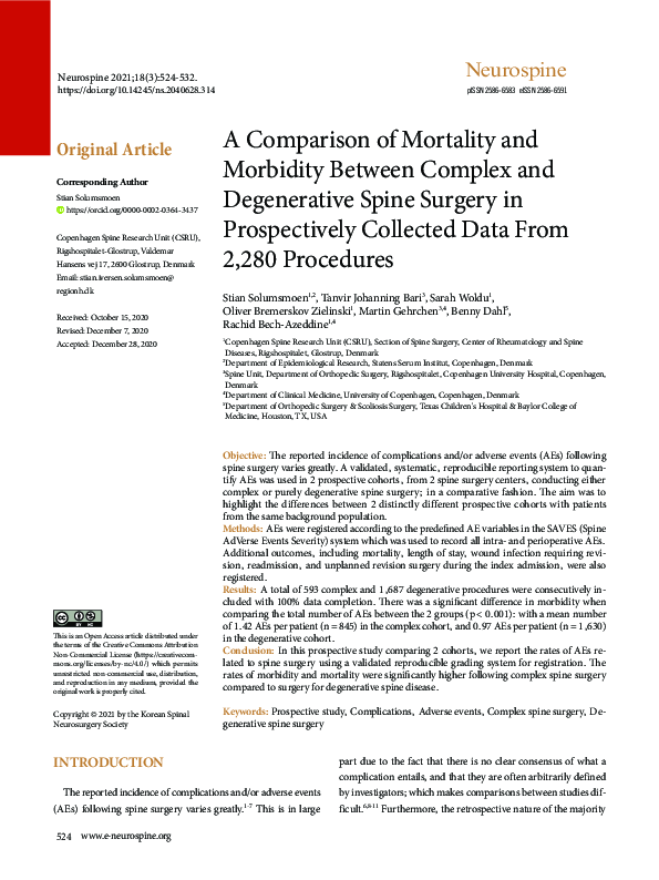 (PDF) A Comparison of Mortality and Morbidity Between Complex and ...