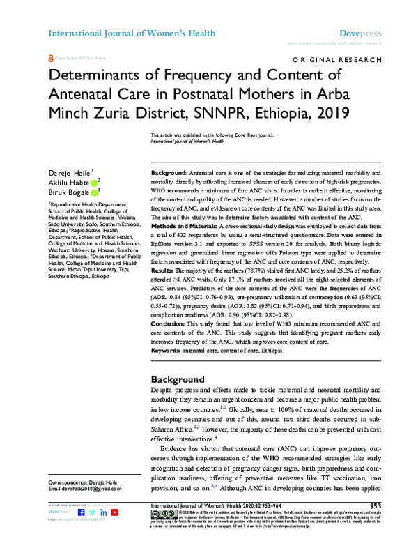 (PDF) Determinants of Frequency and Content of Antenatal Care in ...