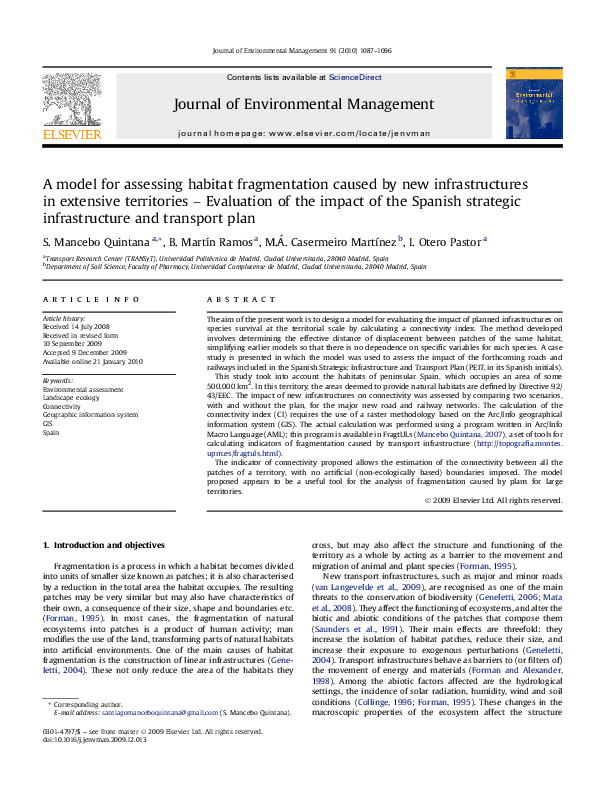 (PDF) A model for assessing habitat fragmentation caused by new ...