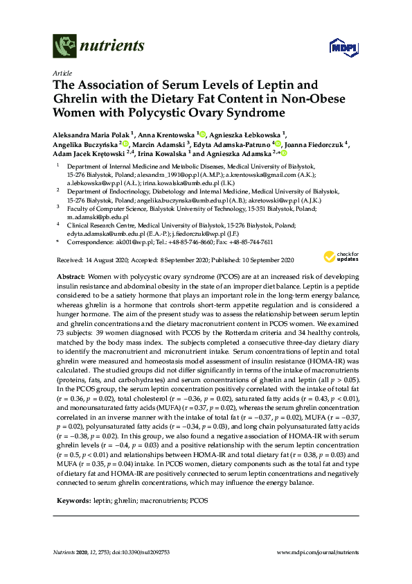 (PDF) The Association of Serum Levels of Leptin and Ghrelin with the ...