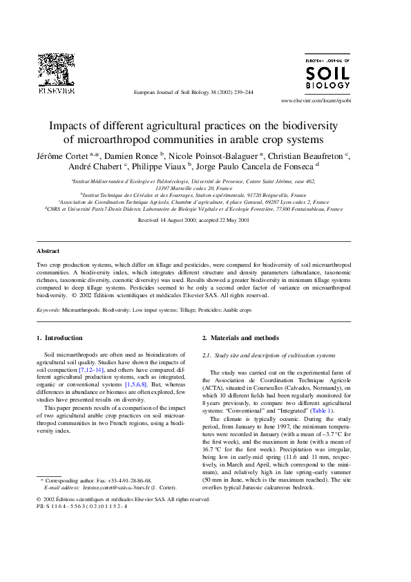 (PDF) Impacts of different agricultural practices on the biodiversity ...