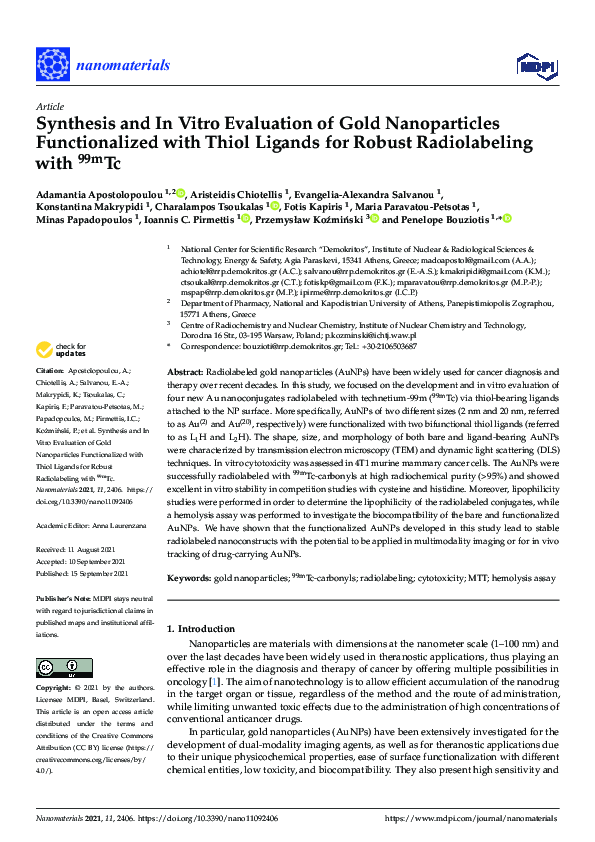 (PDF) Synthesis and In Vitro Evaluation of Gold Nanoparticles ...