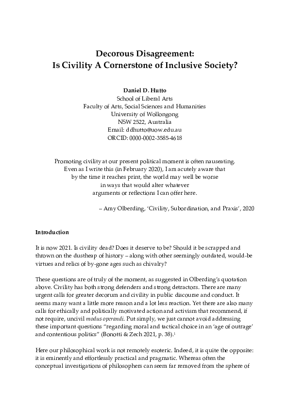 (PDF) Decorous Disagreement: Is Civility A Cornerstone of Inclusive Society