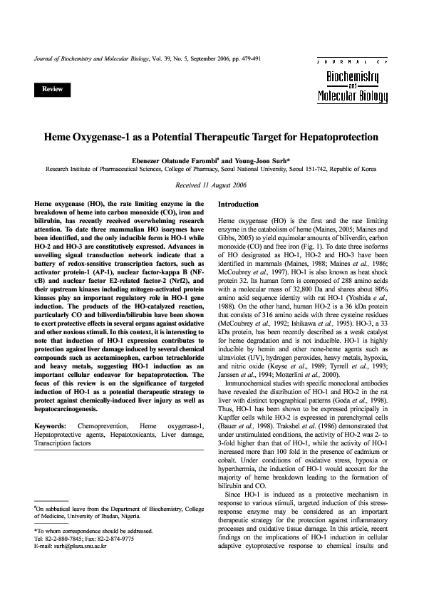 (PDF) Heme oxygenase-1 as a potential therapeutic target for ...