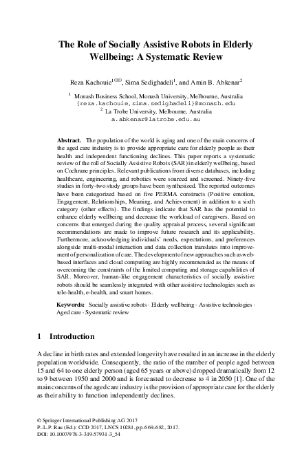 (PDF) The Role of Socially Assistive Robots in Elderly Wellbeing: A ...