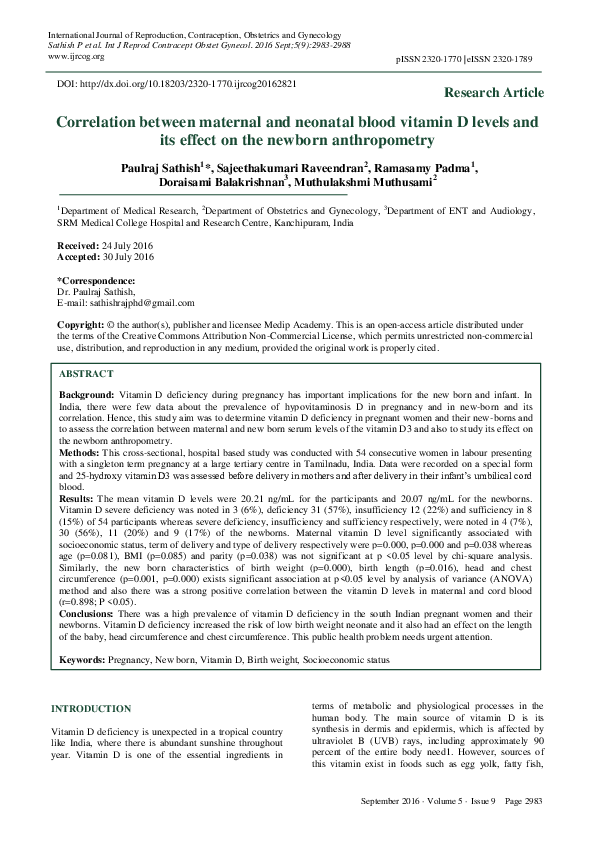 (PDF) Correlation between maternal and neonatal blood vitamin D levels ...