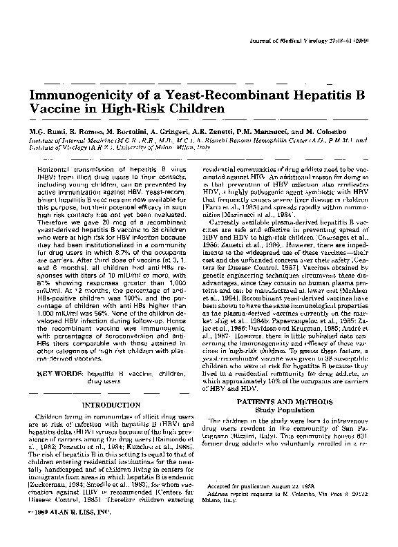 (PDF) Immunogenicity of a yeast-recombinant hepatitis B vaccine in high ...