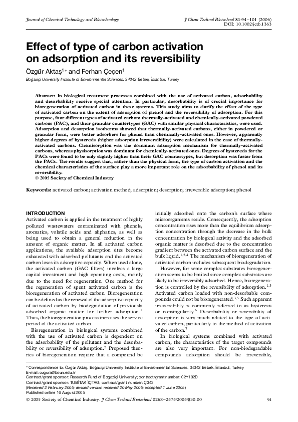 (PDF) Effect of type of carbon activation on adsorption and its ...