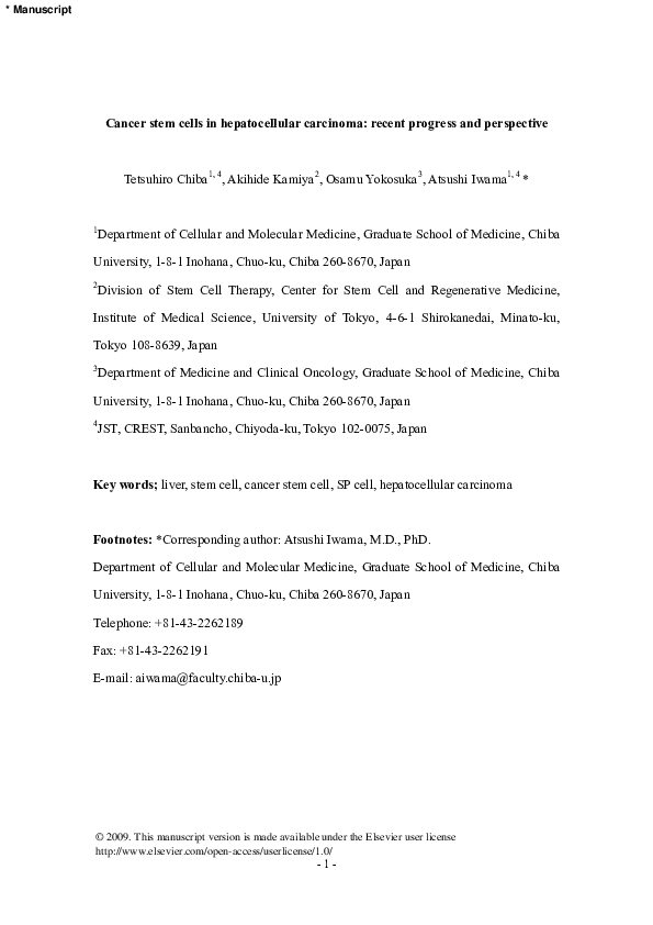 (PDF) Cancer stem cells in hepatocellular carcinoma: Recent progress ...