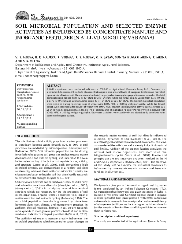 (PDF) Soil microbial population and selected enzyme activities as ...