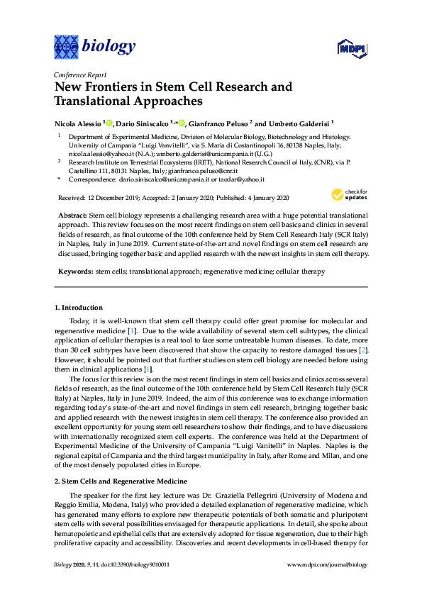 (PDF) New Frontiers in Stem Cell Research and Translational Approaches