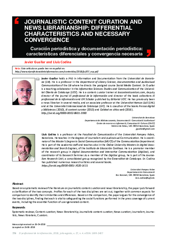 (PDF) Journalistic content curation and news librarianship ...