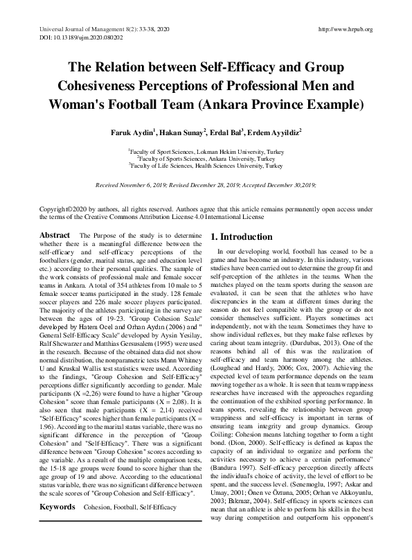 (PDF) The Relation between Self-efficacy and Group Cohesiveness ...