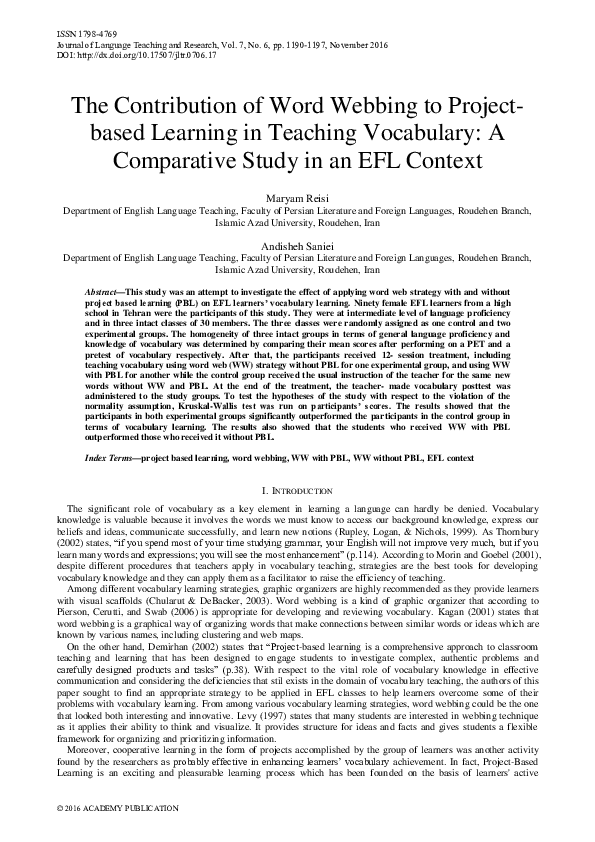 (PDF) The Contribution of Word bing to Projectbased Learning in