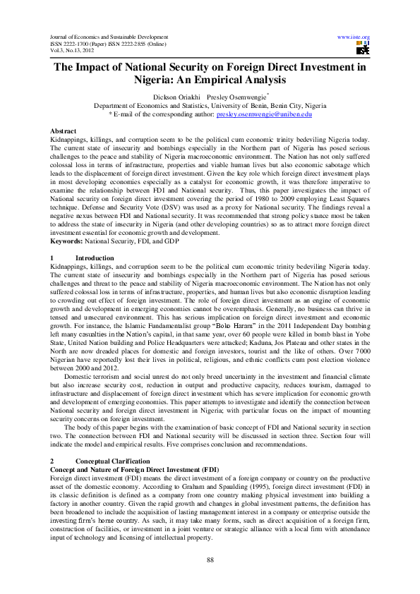 (PDF) The Impact of National Security on Foreign Direct Investment in ...