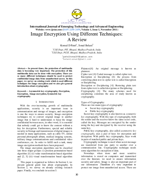 (PDF) Image encryption using different techniques: A review