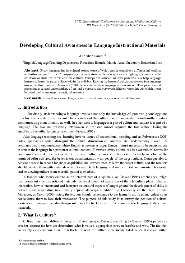 (PDF) Developing Cultural Awareness in Language Instructional Materials